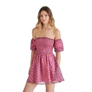 Betsey Johnson Puff Sleeve Babydoll Dress Pink Floral Size S